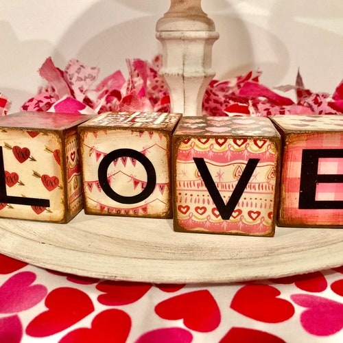 LOVE Wood Blocks Valentines Day Decor Heart Decor Wood Etsy