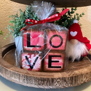 LOVE wood Blocks, Valentines Day decor, heart decor, wood blocks, tier tray decor, valentines decor,  shelf sitter, farmhouse decor