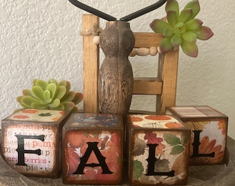 Handmade Fall  Wood Blocks, Tier Tray Decor