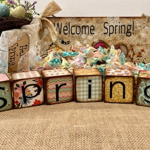 Spring Wood Blocks, Spring tier tray decor, farmhouse decor, wood blocks, shelf sitter, springtime decor tier tray,