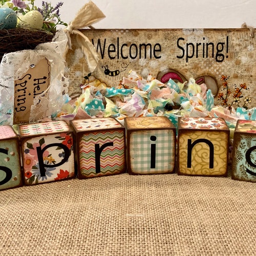 Spring Wood Blocks Spring Tier Tray Decor Farmhouse Decor - Etsy