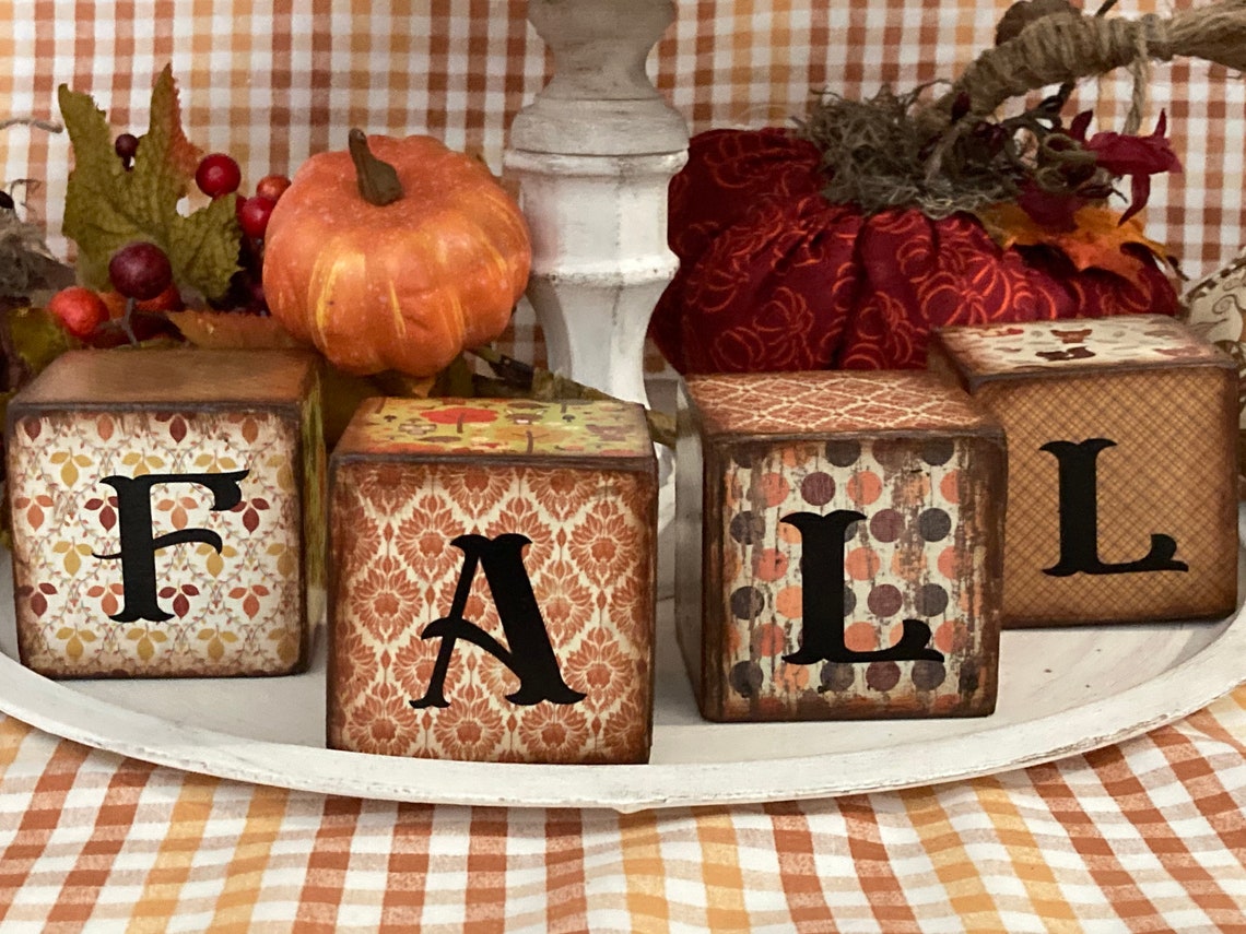 Fall Wood Blocks Decor Harvest Decor Farmhouse Decor Tier Etsy