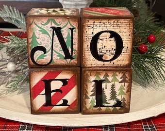 NOEL Wood Blocks, Noel Christmas Decor, Blocks decor, farmhouse christmas decor, tier tray decor, shelf sitter, tabletop decor