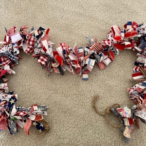 Patriotic Fabric  Garland, Americana garland,fabric garland, farmhouse decor, tabletop decor, fabric garland, fabric swags,