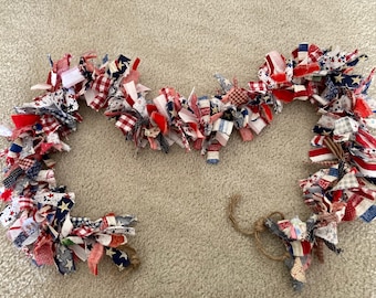 Patriotic Fabric  Garland, Americana garland,fabric garland, farmhouse decor, tabletop decor, fabric garland, fabric swags,