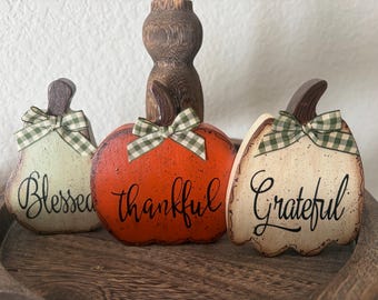 Handmade Thanksgiving Trio, Wood Pumpkins, Fall decor