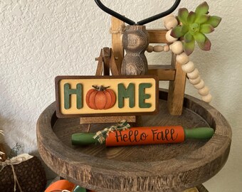 Handmade Fall Tier Tray, home sign, rolling pin