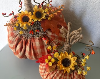 Handmade Farmhouse Fabric Pumpkins, fall pumpkin decor, harvest centerpiece, fall tier tray