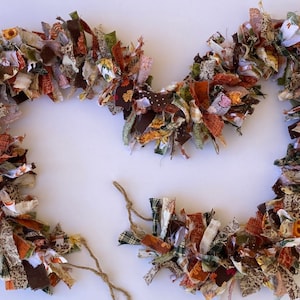 Fall rag garland, farmhouse rag garland, rag garland wall hanger, fall fabric garland, tier tray decor, harvest decor, halloween rag garland