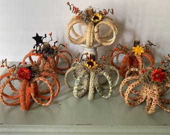 Handmade Fabric Pumpkin Fall Decor, Shower Curtain Rings, Tier Tray Decor