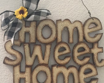 Home Sweet Home sign, country, farmhouse, hanger, distressed sign, kitchen sign, wall decor, sunflowers