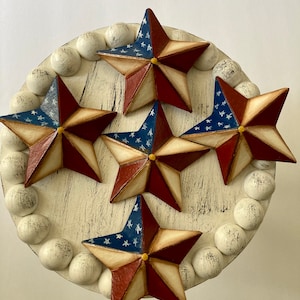 Primitive Stars, patriotic decor, handpainted stars decor, tier tray decor, handpainted 4th of July decor, tabletop decor, primitive decor