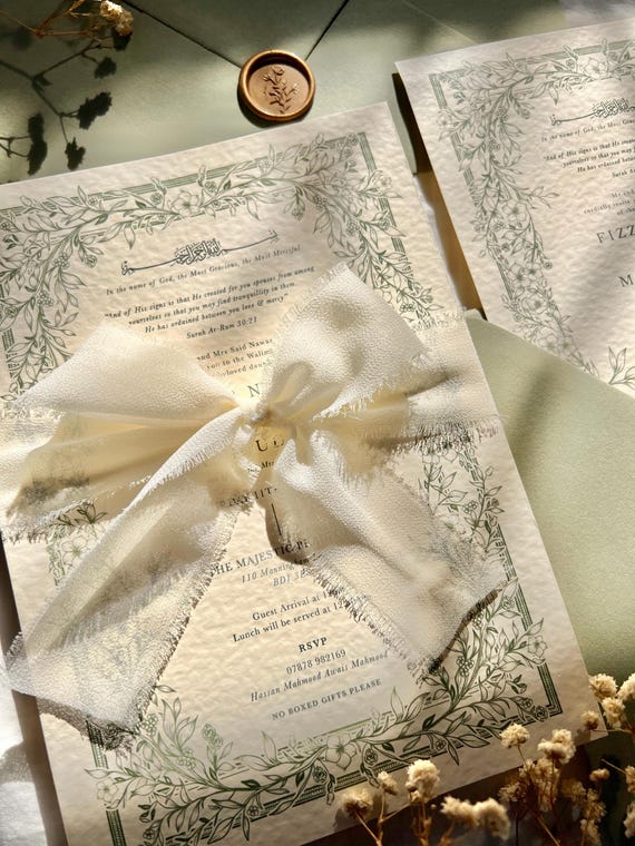 Sage Green Nikkah Invitation: Arabic Muslim Wedding Invite