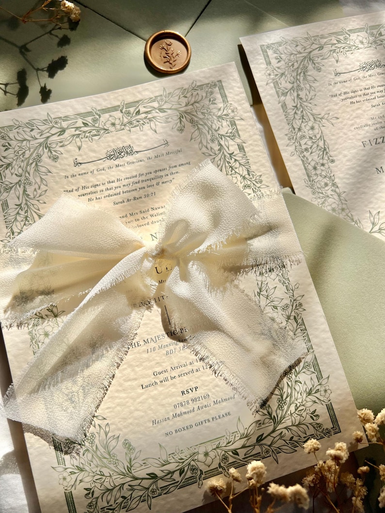 Sage Green Nikkah Invitation: Arabic Muslim Wedding Invite image 1