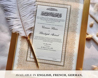 Certificato Nikkah di lusso: contratto di matrimonio islamico personalizzato, A4/A3