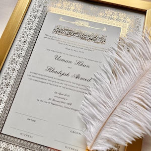 Luxus A4 Nikkah Zertifikat - FARAH, Islamischer Hochzeitsvertrag, Nikah Nama, Muslimisches Ehe Zeichen, Personalisierte Namen, Islamischer Koran Vers