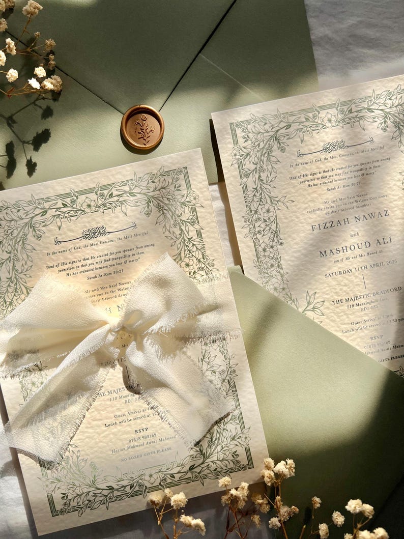Sage Green Nikkah Invitation: Arabic Muslim Wedding Invite image 2