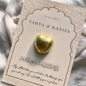 Islamic Gifts, Mini Quran Tasbih Gift Set, Wedding Favors, Islamic Party Favors, Muslim Wedding Gift, Islamic Set, Eid Gift Box, Nikkah Gift, Gold Foiled Wedding Favour, Foiled Engagement Gift, Foiled Favour Chocolate, Islamic wedding favours,
Muslim wedding favours, 
Gold Foiled Chocolate Hearts Token Favours on Premium Textured Card, 25x Personalised chocolate wedding Favours, Walima Favours, Mendhi Favours, Eid Favours, Umrah, Nikkah Favours