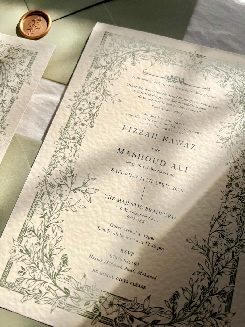 Sage Green Nikkah Invitation: Arabic Muslim Wedding Invite image 3