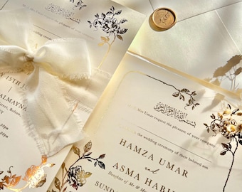 Gold Foiled Nikkah Invitation: Arabic Muslim Wedding Invite