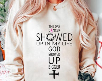 Brustkrebs-Bewusstsein PNG - Gott zeigt sich größer, christliches Zitat Clipart für T-Shirts, Tassen, Poster