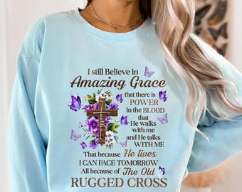 Amazing Grace Cross PNG - Christian Quote with Floral and Butterfly Design - Inspirational Clipart for T-Shirts, Mugs, Posters