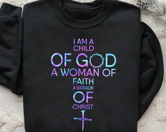Child of God, Woman of Faith, Warrior of Christ PNG Digital Download | Inspirational Christian Design | Faith-Based Graphic