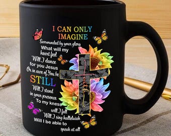 Christelijke mok: zonnebloemkruis, inspirerend citaat (digitale png-download)