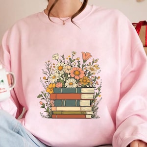 Vintage Floral Book Stack PNG Digital Download | Book Lover&#39;s Floral Design | Nature-Inspired Reading Graphic