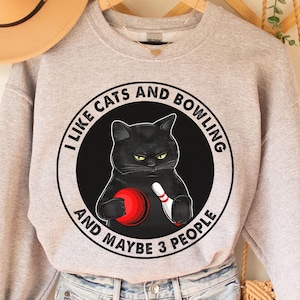 Funny Black Cat and Bowling PNG Design – Humorous Sublimation File for DIY T-Shirts, Mugs, Posters, Gifts, and Apparel Projects