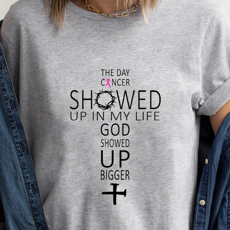 a woman wearing a t - shirt that says, the day cancer showed up in