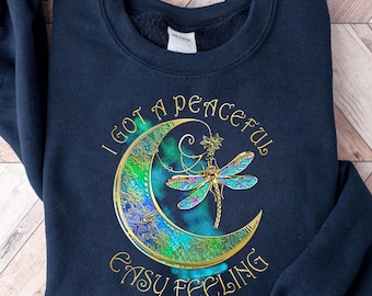 I Got a Peaceful Easy Feeling Moon and Dragonfly Design PNG | Boho-Inspired PNG Perfect Gift for Nature Lovers and Free Spirits