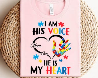 Autismus Bewusstseins Mutter und Sohn Shirt - Ich bin seine Stimme, er ist mein Herz, Puzzle Piece Design