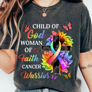 Child of God Cancer Warrior PNG | Faithful Woman Inspirational Sublimation Design with Sunflowers and Butterflies