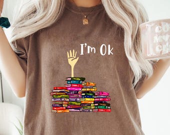 Funny Book Lover PNG: I'm OK Under Book Stack Design (Digital Download)