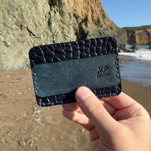 Blue Alligator Leather Wallet, Personalized Slim Card Holder, Birthday Gift