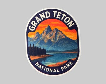 Grand Teton Sticker: Wyoming National Park Vintage Drawing Decal