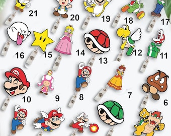Super Mario  Badge Reel, Mario Retractable ID Badge Holder, Epic Universe, Princess Peach Toad Yoshi Luigi Bowser Badge Reel, Mario Gift