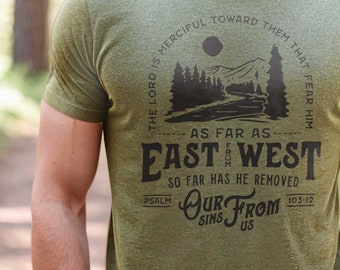 East From West Mens Christian Shirt | Mens Christian Gifts, Faith Shirt, Cool Christian Shirts for Men, Trendy Christian Mens Shirt