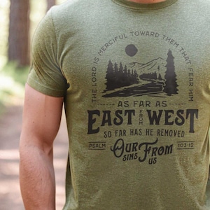 East From West Mens Christian Shirt | Mens Christian Gifts, Faith Shirt, Cool Christian Shirts for Men, Trendy Christian Mens Shirt