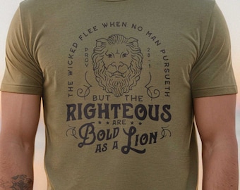 Bold as a Lion Mens Christian Shirt | Mens Christian Gifts, Faith Shirt, Cool Christian Shirts for Men, Trendy Christian Mens Shirts