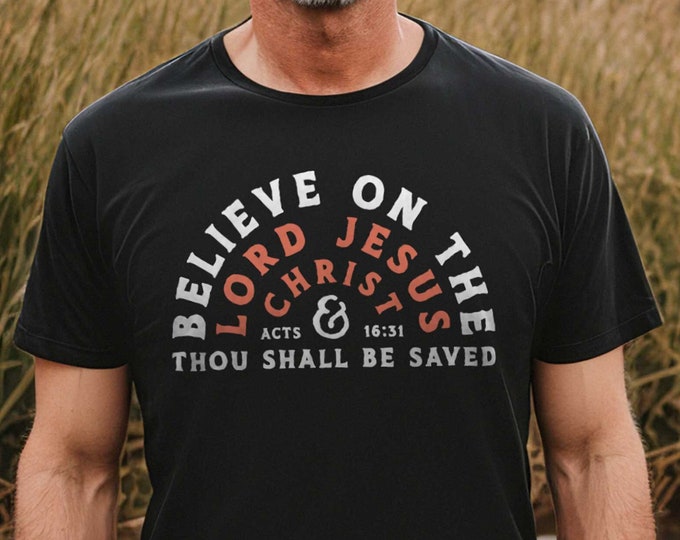 Featured listing image: Thou Shall Be Saved Mens Christian Shirt | Mens Christian Gifts, Baptism Shirt, Cool Christian Shirts for Men, Trendy Christian Mens Shirts