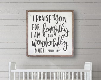 Sm,Nursery Wall Sign "Wonderfully Made" Kids Wall Decor, Kids Room Art, Christian Sign, Fixer Upper Wall Decor, Bible Verse Sign, Farmhouse