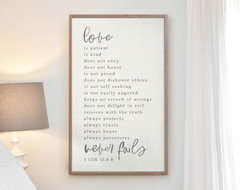 Modern Love is Patient Sign, Love Never Fails Sign, Bedroom Sign, Wedding Sign, Bible Sign, Wedding Gift, Housewarming Gift, Engagement Gift