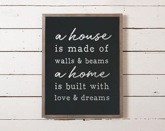 Home Sign, Home is Built of Love and Dreams sign, Home Sweet Home Sign, Housewarming Gifts, Wedding Gifts, Family Sign, Fixer Upper Signs