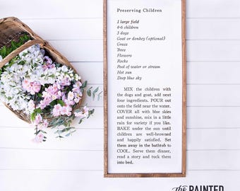 Lg Preserving Children Recipe | Playroom Sign, Kitchen Sign, Nursery Sign, Kids Room Sign, Family Sign, Family Recipe Sign, Love Recipe Sign