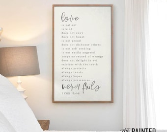 Modern Love is Patient Sign, Love Never Fails Sign, Bedroom Sign, Wedding Sign, Bible Sign, Wedding Gift, Housewarming Gift, Engagement Gift