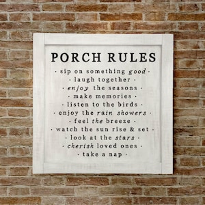 Lg, Porch Rules Sign, Porch Decor, Porch Wall Sign, Porch Rules, Farmhouse Porch Sign, Farmhouse Porch Wall Decor, Porch Decor, Fixer Upper image 2