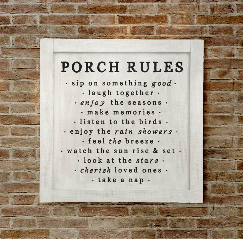 Lg, Porch Rules Sign, Porch Decor, Porch Wall Sign, Porch Rules, Farmhouse Porch Sign, Farmhouse Porch Wall Decor, Porch Decor, Fixer Upper image 2