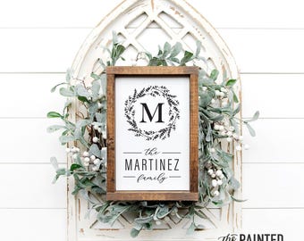 Farmhouse Wreath Custom Name Sign, Family Name Sign, Monogram Sign, Housewarming Gift, Christmas Gift, Family Gift, Custom Name Welcome Sign